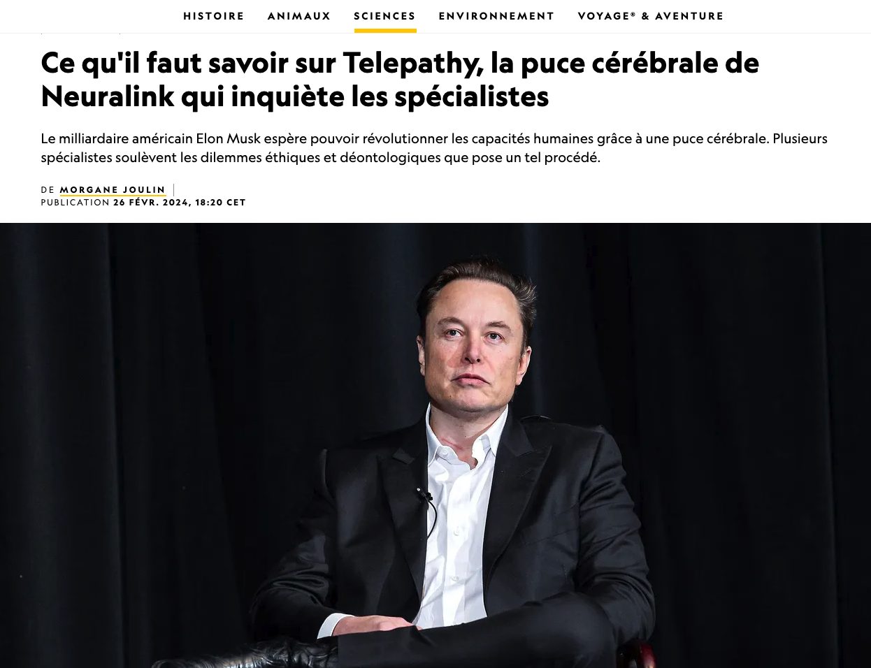 Capture d'écran du site du national géographique. Lien vers une source complémentaire pour aller plus loin sur les thématiques Technologiques et guerres développées dans l'article.